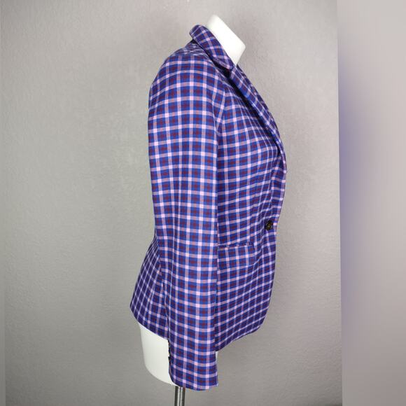 J. Crew Regent Blazer in Mott Plaid Royal Petunia Size 4 purple, red blue pink - Picture 3 of 15